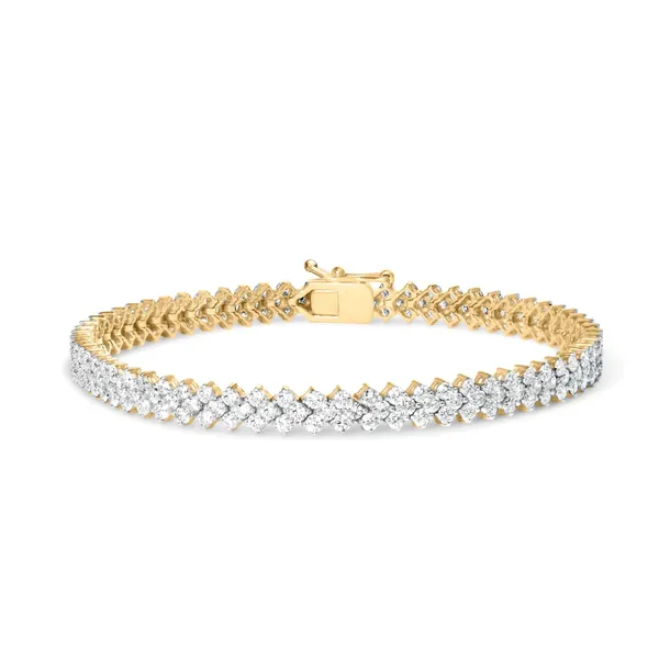 14K Yellow Gold 4.00 Cttw Diamond Trio Cluster Link Bracelet (H-I Color, I1-I2 Clarity) - 7