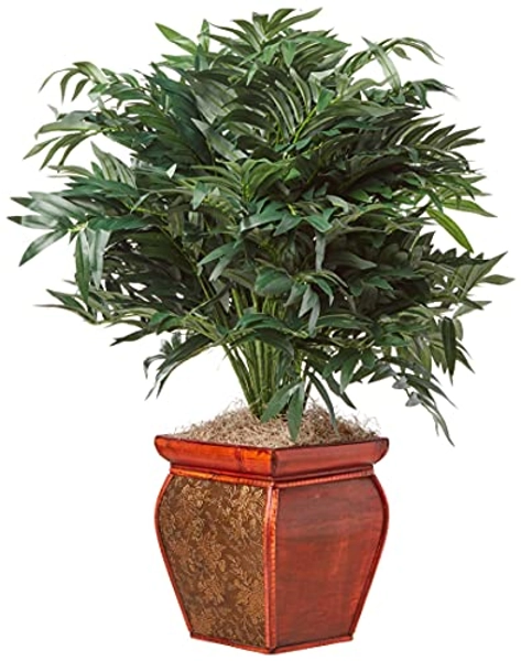 Nearly Natural 6718 35in. Double Bamboo Palm with Decorative Planter Silk Plant,Green
