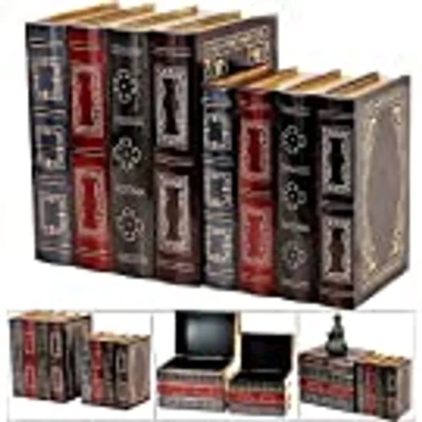 Bellaa 25419 Books, Book Ends, Vintage, Secret Storage, Bookends for Shelves, Non-Skid Bookend, Heavy Duty Book End, Book Holder Stopper for Books/Movies/CDs/Video Games (2 Pairs)