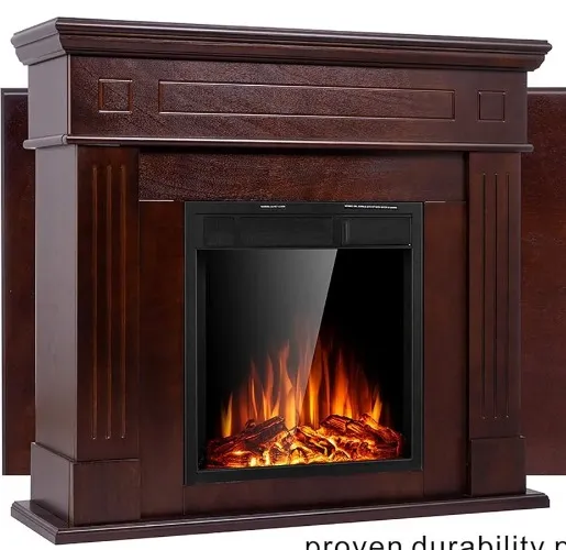 JAMFLY Electric Mantel Fireplace, Wood Package Surround Freestanding Electric Fireplace Heater, TV Stand, Adjustable Led Flame, Remote Control, 750W-1500W, Brown 1 - Brown-44' - Brown-44'