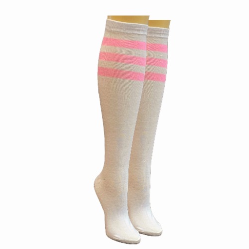 Retro Stripe Pattern Socks (Knee High) - Pink Stripe