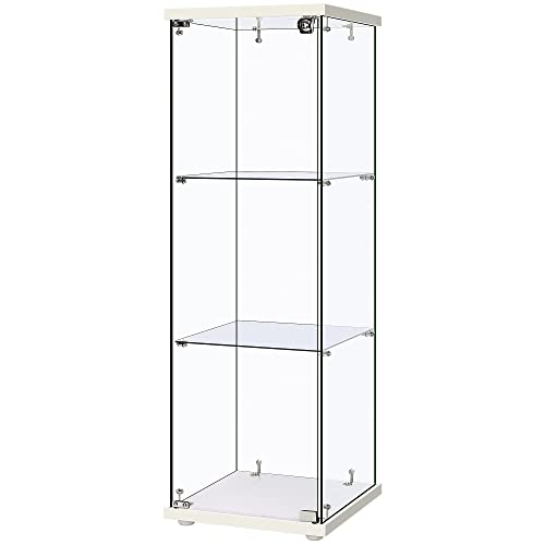 VIVOHOME 3 Layers 15.7''W x 15.7''D x 47.2''H Glass Countertop Display Showcase Cabinet Bookcase with Lock, 5mm Tempered Glass 25mm MDF Base - 47.2”H x 15.7”W