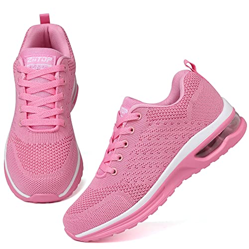 ziitop Running Shoes for Women Walking Shoes Athletic Air Cushion Tennis Shoes Ladies Non Slip Lightweight Fashion Sneakers Breathable Mesh Sport Shoes Girls Workout Casual Gym Jogging Shoes - 10 - pink