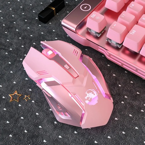 Pink Cute Kawaii Wireless or Wired Gaming Mouse For PC Laptop Computer - Wireless mute powder