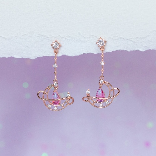 Crescent Moon Drop Earrings - Rose gold