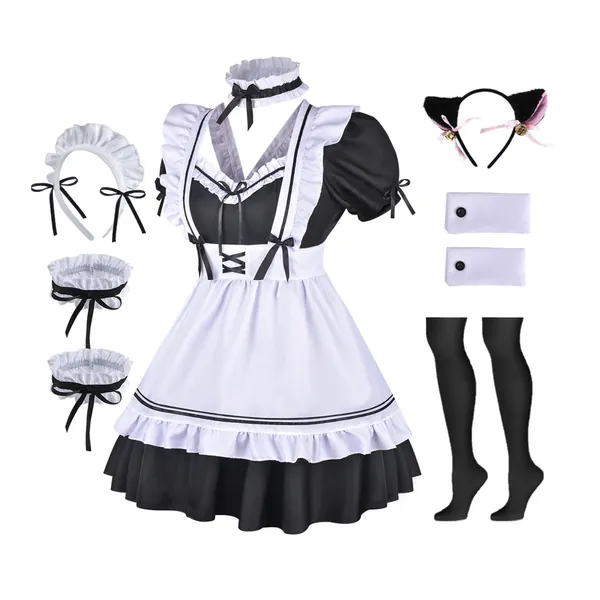 Japanese Anime Sissy Maid Dress Cosplay Sweet Classic Lolita Fancy Apron Maid Dress - X-Large
