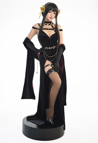 Yor Derivative Sexy Kleid Dessous V Ausschnitt High Cut Lingerie mit Stirnband Halskette Taillen Kette Socken Beinen Gürtel