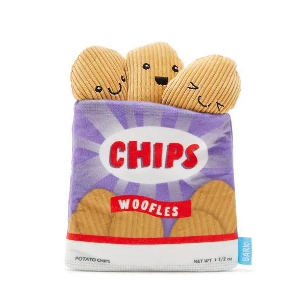 BarkBox 2-in-1 Interactive Plush Puzzle Dog Toys - Squeaky Pet and Puppy Enrichment Toys for Small, Medium, and Large Dogs - Small Dog Woofles Chips