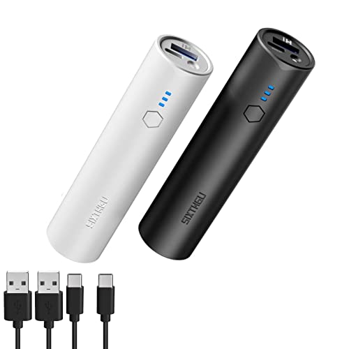 SIXTHGU Mini Portable Charger, 5000mAh Small Power Bank Fast Charging Compact Battery Pack with Flashlight and USB-C (Recharge Only) for iPhone, Samsung and More (2-Pack) - Black+White