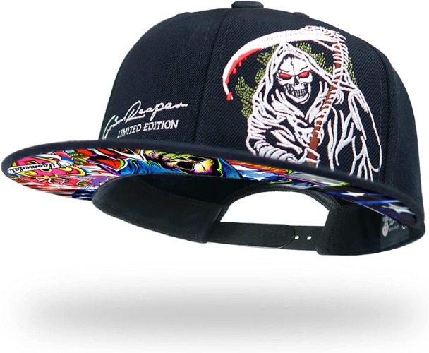 Love To Snapback Hats for Men Women Fashion Grim Reaper Alien Skull Black Flat Bill Baseball Caps - fashion reaper