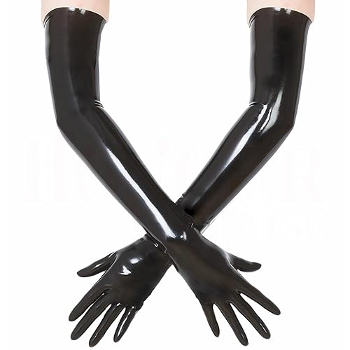 GREEFEI Schwarz Latex Lange Handschuhe für Frauen Männer, Länge 22inch für Cosplay Party Clubwear Handschuhe - M