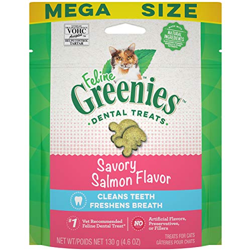 FELINE GREENIES SMARTBITES Skin & Fur Crunchy and Soft Natural Cat Treats, Salmon Flavor, 4.6 oz. Pack - Salmon - 4.6 Ounce (Pack of 1)