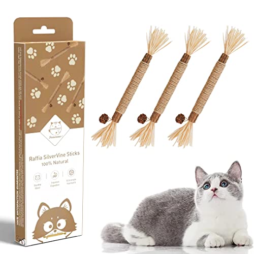 Potaroma 3 Pack Natural Silvervine Sticks Cat Toys, Catmint Silvervine Blend Sticks, Catnip Kittens Chew Toys for Teeth Cleaning, Matatabi Dental Care Cat Treat, Edible Kitty Lick Toys - 3 Sticks