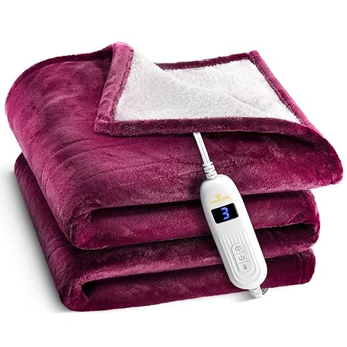 Medical king Heated Blanket, Machine Washable Extremely Soft & Comfortable Electric Blanket Throw Fast Heating with Hand Controller 10 Heating Settings & auto Shut-Off (Red, 50 x 60) - Red - 50" x 60"