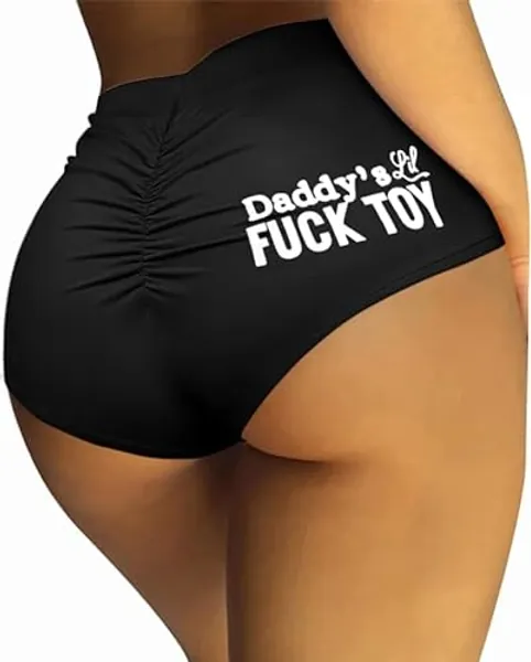 Womens Yoga Shorts High Waisted V Back Ruched Sport Dancing Hot Summer Booty Briefs with Printed - Large - Black