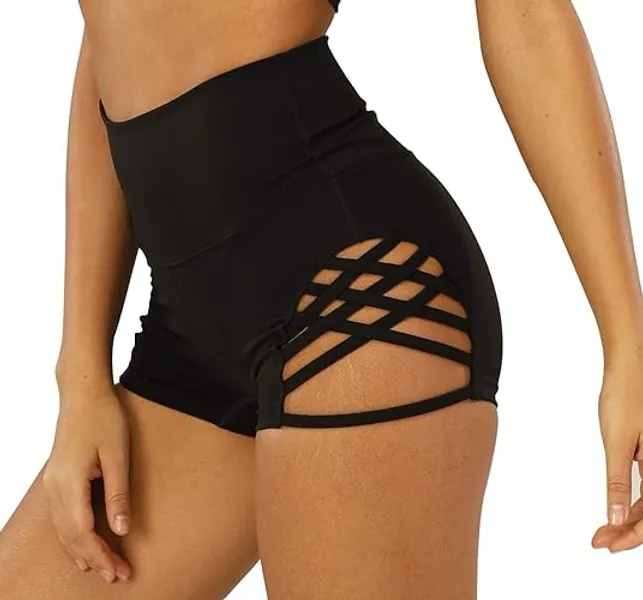 MOSISON Women's Workout Athletic High Waisted Butt Lifting Bandage Sports Gym Yoga Booty Shorts - X-Large - Black