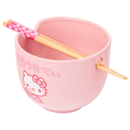 Silver Buffalo Hello Kitty Strawberry Milk Ceramic Ramen Bowl with Chopsticks, 20 Ounces - Pink