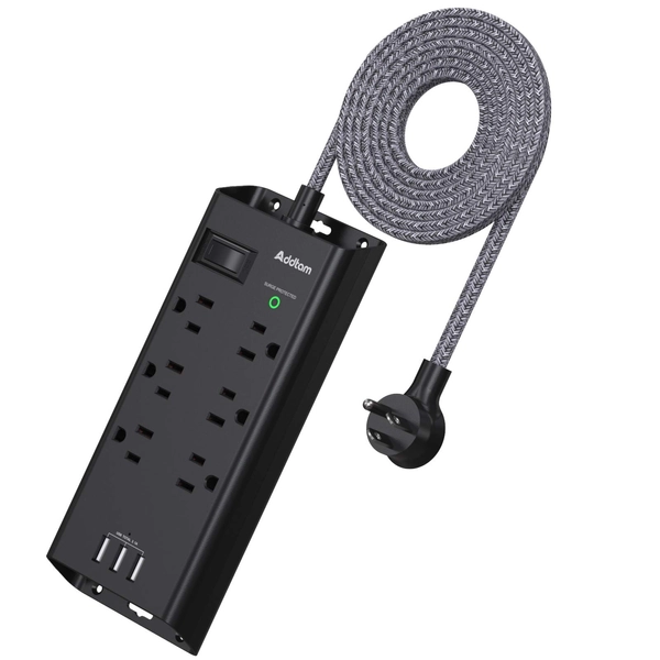 Power Strip Surge Protector, Addtam 6 Outlets and 3 USB Ports 5Ft Long Extension Cord, Flat Plug Overload Surge Protection Outlet Strip, Wall Mount for Home, Office and More, ETL Listed