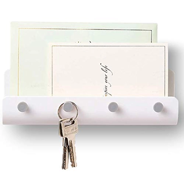 Key Holder for Wall Entryway Mail Holder for Wall Adhesive Key Rack for Wall with 4 Key Hook Wall Key Holder Key Hanger for Wall Mail Organizer Wall Mount for Entryway, Mudroom, Hallway