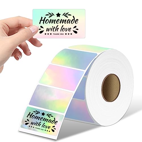 Phomemo 2.25 * 1.25 Holographic Silver Thermal Labels, Self-Adhesive Sticker Label, Square Direct Thermal Label for Thanks Card, Logo, Name, Price, Address, QR Code, 500 Labels, Laser Multicolor