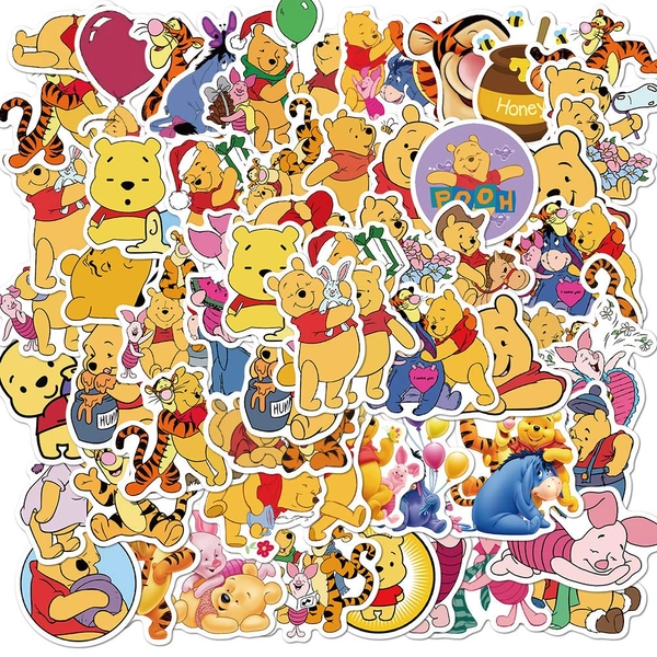 Winnie The Pooh Stickers| 50pcs PVC Waterproof Cute Disney Vinyl Decals Stickers Piglet Eeyore Pooh Bear Tigger Stickers Gift for Teen Boy and Girls DIY Laptop Notebook Water Bottle Suitcases Phone