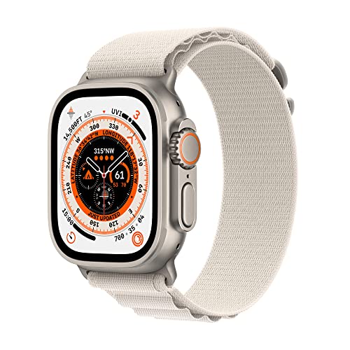 Apple Watch Ultra [GPS + Cellular 49mm] Smart watch w/Rugged Titanium Case & Starlight Alpine Loop Small Fitness Tracker, Precision GPS, Action Button, Extra-Long Battery Life, Brighter Retina Display - Titanium Case with Starlight Alpine Loop - Alpine Loop Small - fits 130-160mm wrists