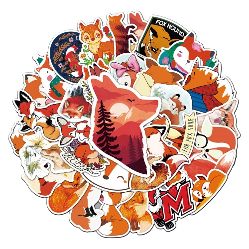 Fox Stickers for Kids Girls Teens Boys, Vinyl Cartoon Waterproof Stickers for Laptop Flasks Water Bottle Tablet Scrapbook Cup Bike Helmet Phone Car Mug, Cute Animals Decals Stickers Pack[Fox-50Pcs] - Fox