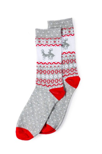 Tipsy Elves Christmas Socks for Women -  Fun and Festive Holiday Patterns - Knee High and Crew Socks - Humping Reindeer (Grey) One Size