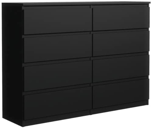 meble masztalerz Kommode Schwarz mit 8 Schubladen 120 cm, Sideboard Wohnzimmer, Kommode Schlafzimmer H: 101,5 cm, B: 120 cm, T: 39 cm, Kommode mit Schubladen, Schubladenschrank - Schwarz