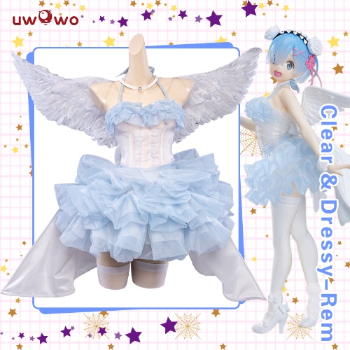 Uwowo Re:Zero Starting Life in Another World Clear & Dressy-Rem Cosplay Costume Cute Angel Cosplay Dress - Set B