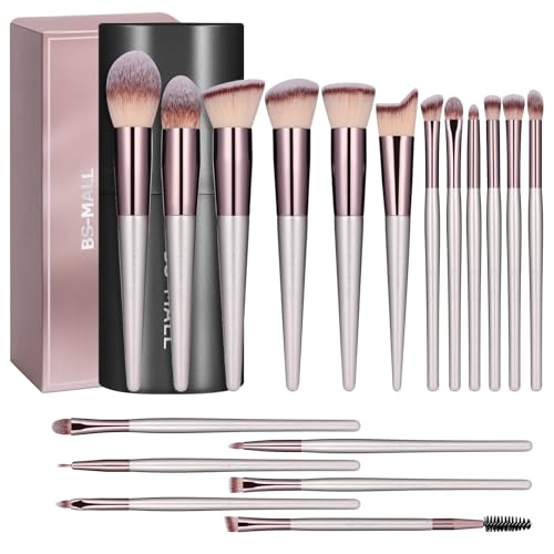 BS-MALL Makeup Brush Set 18 Pcs Premium Synthetic Foundation Powder Concealers Eye shadows Blush Makeup Brushes with black case - A-Champagne