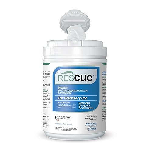 REScue One-Step Disinfectant Cleaner & Deodorizer Wipes for Vet Use – Cleaner for Kennels, Litter Boxes & More – 160-Wipes, 1 Canister (Pack of 1) - Canister (1 Pack) Wipes