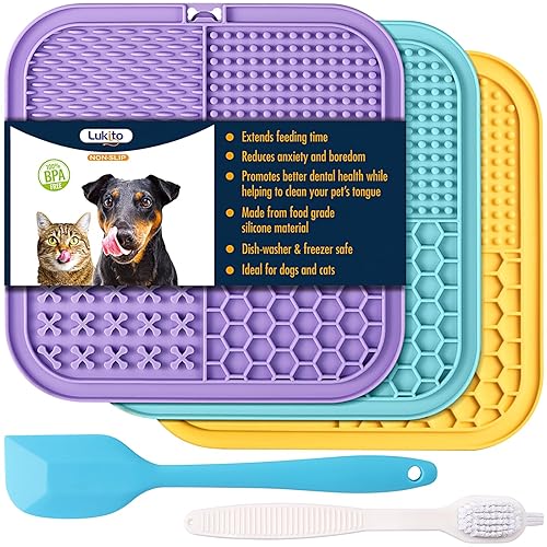 Lick Mat for Dogs and Cats, Licking Mat with Suction Cups for Dog Anxiety Relief, Cat Peanut Butter Lick Pad for Boredom Reducer, Dog Enrichment Toy, Dog Treat Mat for Bathing Grooming (Large-3 Pack) - Large-3 PACK