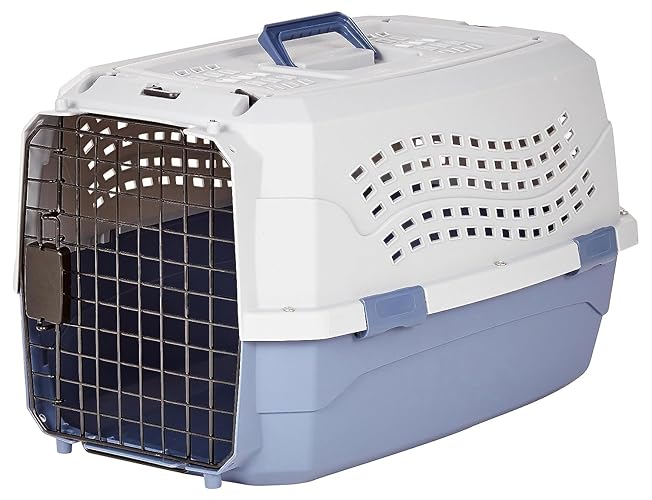 Amazon Basics - 2-Door Top-Load Hard-Sided Dogs, Cats Pet Travel Carrier, Gray & Blue, 22.8"L x 15.0"W x 13.0"H - Gray & Blue - 22.8"L x 15.0"W x 13.0"H