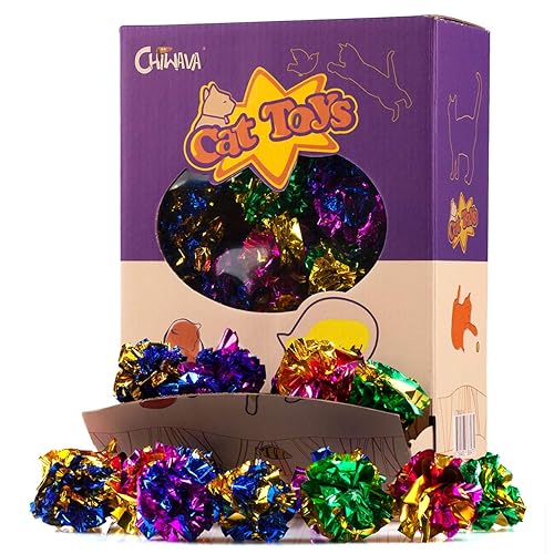 CHIWAVA 45PCS 1.6'' Mylar Balls Cat Toy Shiny Crinkle Ball Kitten Crackle Lightweight Play Assorted Color - Asssoreted Color 45PCS