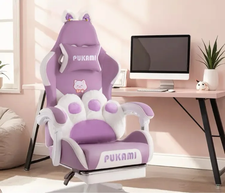 Purple Cute Cat Ears Claw Waist, Ergonomic Seat Chair with Foot Pedals, Seat 300 LBS Adult Available, Lab Also Available APPLE APPLE