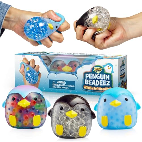 YoYa Toys Penguin Balls (Set of 3) - Squeezing Squishy Balls for Adults - Funny Fidget Toy Filled with Colorful - Hand Finger Exerciser - Penguin