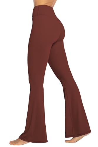 Sunzel Womens Flare Leggings with Tummy Control Crossover Waist and Wide Leg - 30" Inseam - Small - Wine Red