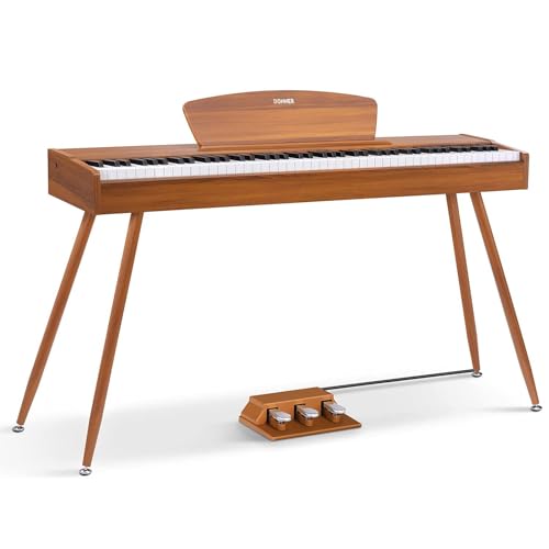Donner DDP-80 Digital Piano 88 Key Weighted Keyboard, Full-size Electric Piano for Beginners, with Sheet Music Stand, Triple Pedal, Power Adapter, Supports USB-MIDI Connecting, Retro Wood Color - Compact - Retro Wood