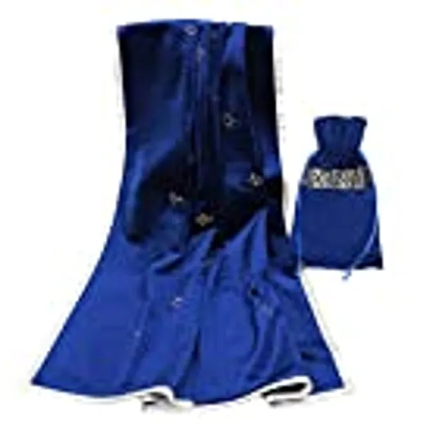 GRACEART Large 31"x31" Altar Tarot Table Cloth Astrology Embroidered Velet Table Cover with Tarot Pouch (Blue)