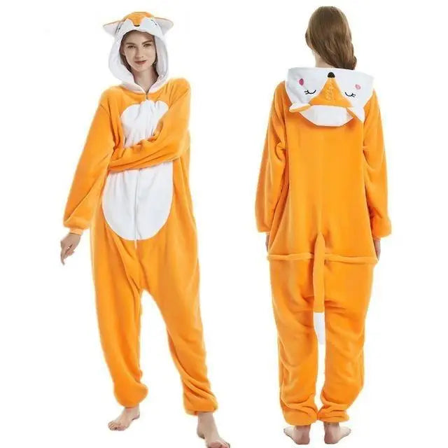 Cozy Kigurumi Costumes in Blue Unicorn and Pink Unicorn Styles - Orange Fox / S
