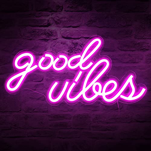 DECANIT Good Vibes Neon Sign for Wall Decor Powered by USB Neon Light for Bedroom Decor, Pink Color,16.1"x 8.3"x 0.6" - Pink