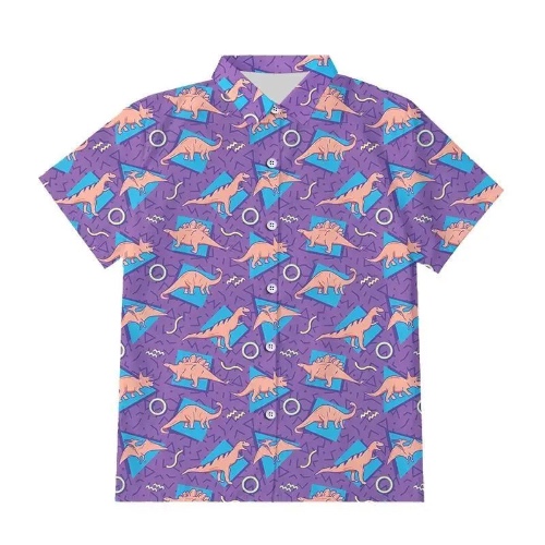 Purple and Blue Dinosaur Button Up Retro 90s Dino Tee - 6XL