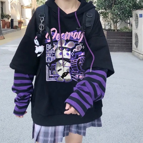 Pastel Goth Bunny Hoodie with Machine Gun Bunny Design - XXL