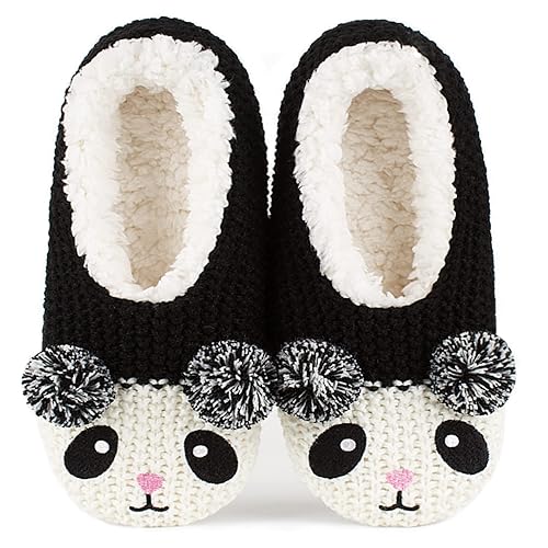 The Metluks Cute Animal House Slippers, Warm Fuzzy Slipper Socks with Grippers Non Slip, Cozy Funny Gifts - 9-10 - Knit Panda