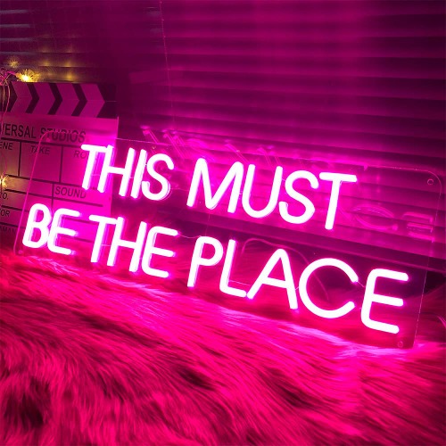 This Must Be The Place Neon Signs for Bedroom Wall Decor LED Light Up Signs Girl Room Decor Large Pink Neon Light Sign Words Lights Beer Bar Club Windows Hotel Pub Cafe Wedding Birthday Party Decoration Gifts 24x8" - H-This must be the place-Pink
