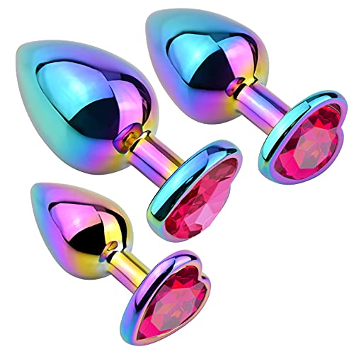 Sex Factory Anal Plugs 3PCS Butt Plug Set Colorful Metal Anal Stretcher with Heart Shape Jewelry Anal Sex Toys for Female Male Masturbation (Rose Red) - Rose Red