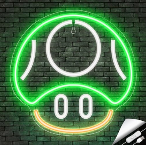 Kavaas Gaming Neon Sign, Mushroom Neon Sign for Game Room Decor, Man Cave, Kids Room - Gaming Mushroom Wall Decor - Gamer Gifts for Boys, Kids (Green) - Mushroom1_Green