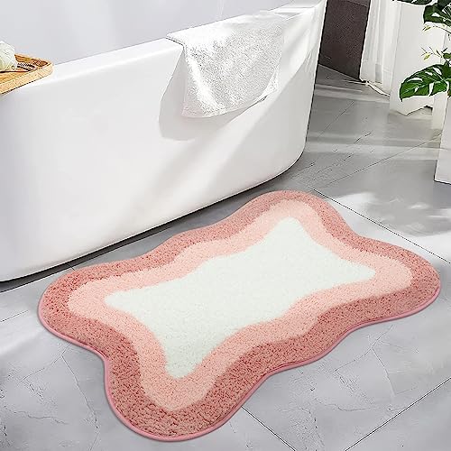 HAOCOO Pink Bathroom Rugs Washable, 18x25 inch Soft Non Slip Funny Bathroom Decor Cute Bath Mat, Luxury Soft Microfiber Absorbent Bathmat Floor Carpet for Shower Tub Bedroom - 18x25 inch - Pink
