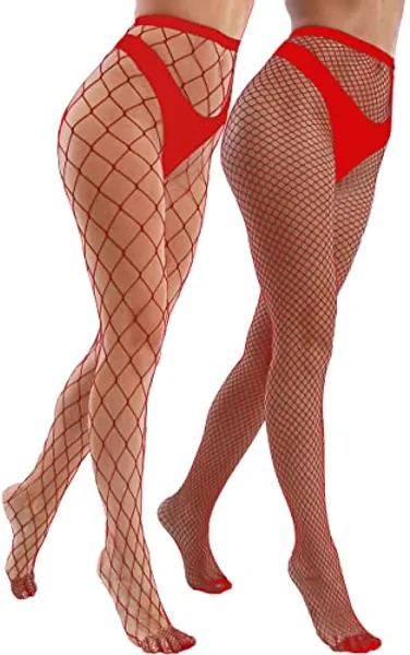 VEBZIN 2 Style Mesh Fishnet Stockings Tights High Waist Pantyhose Thigh High Fishnets Tights for Women